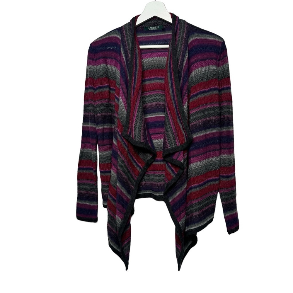 Lauren Ralph Lauren open front waterfall cardigan sweater multicolor linen Small